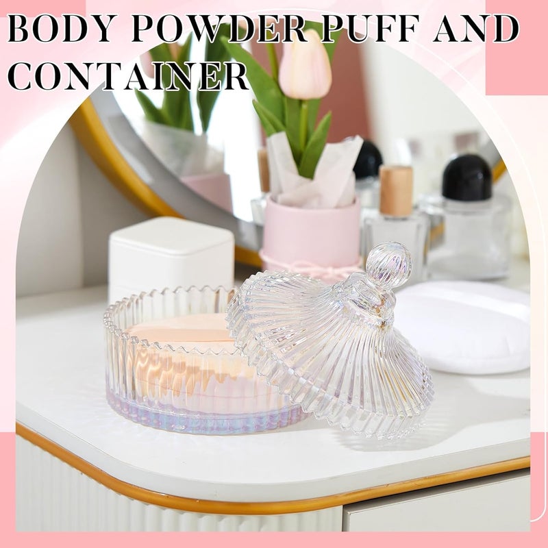 Tioncy 3 Pcs Extra Large Body Powder Puff and Container 5.43'' Glass Body Container with 5.12'' Powder Puff Glass Jar for Women's Talcum(Dazzling) - Image 3